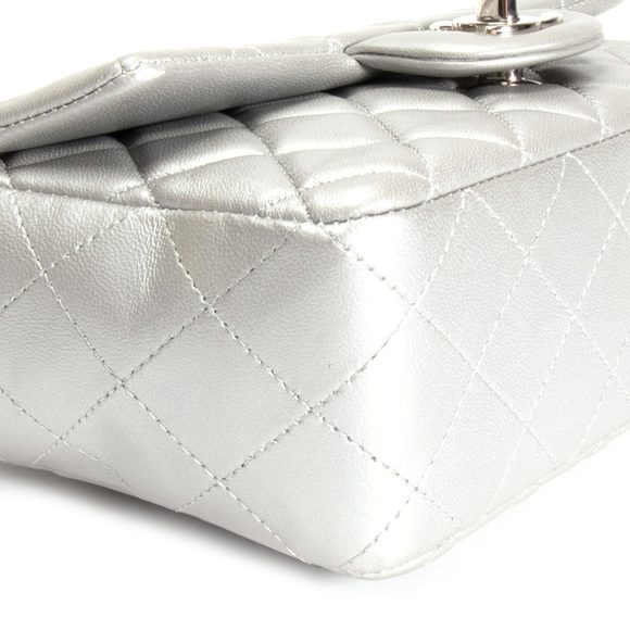 Chanel Silver Quilted Lambskin New Mini Classic Flap Bag - Picture 9 of 10